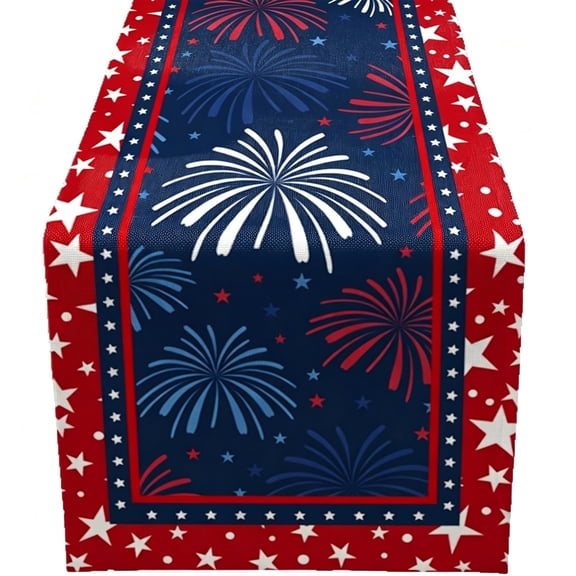 Memorial Day Saving!4th of July Decorations, 12.99inx70.86in Americans Independence Day Colorful Pyrotechnics Desktop Decoration Table Flag Family Festival Theme Party Tablecloth