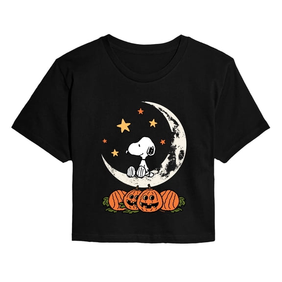 Peanuts - Snoopy Halloween Moon - Juniors Cropped Graphic T-Shirt
