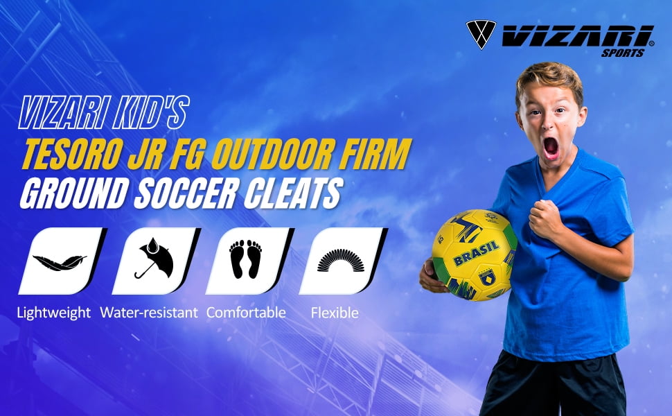 Vizari Kids Tesoro Junior Firm Ground Outdoor Soccer Shoes for Boys and Girls - White / Pink
