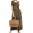 thumbnail image 1 of Vestido Maxi de Manga Corta para las Mujeres Cuello Redondo Color Bloque Suelto Vestido Casual, Maxi en Capas Sólidas para la Playa Y la Primavera, 1 of 9