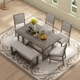 thumbnail image 3 of Dining Table Set for 6, TUANLUO 6 Piece Dining Table Set, Dining Room Set with Upholstered Bench and 4 Chairs, Wood Dining Table Set Furniture for Kitchen Dining Room Apartment, Gray, 3 of 10