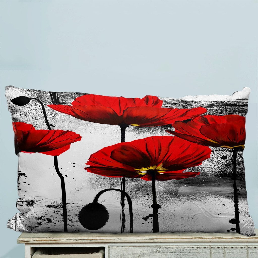 GCKG Vintage Red Poppy Flower Pillow Case Pillow Cover Pillow Protector