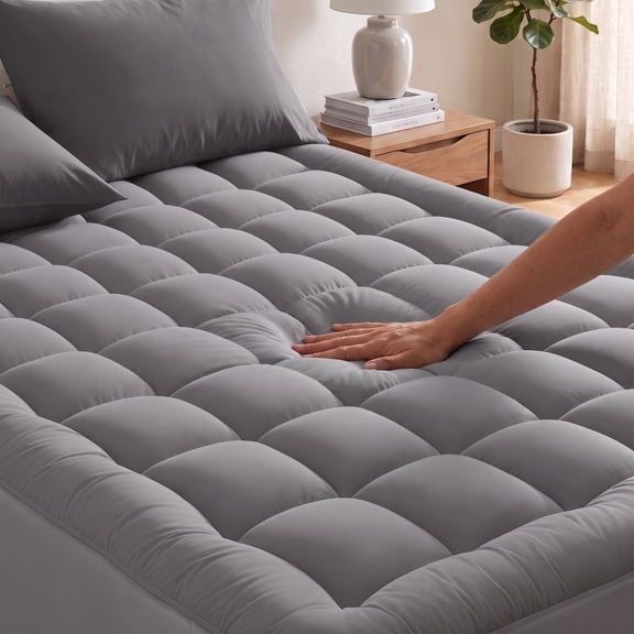 Cooling Grey Twin Mattress Pads, Thick Mattress Pad and Twin Mattress Protector for Back Pain Relief, Mattress Topper with Deep Pocket Mattress Cover Twin