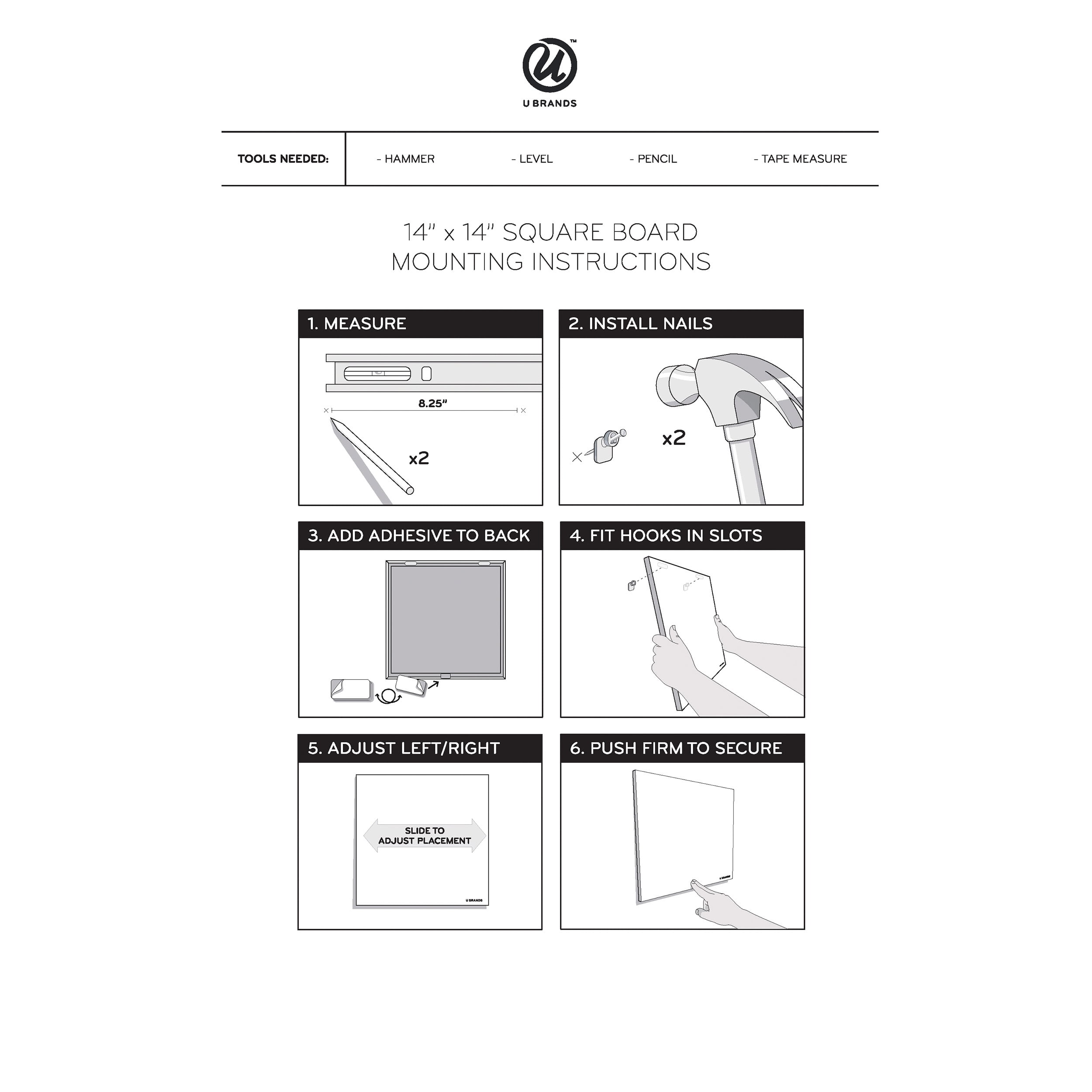 U BRANDS Square Magnetic Dry Erase Whiteboard, 14 x 14 in., Gray and White Marble