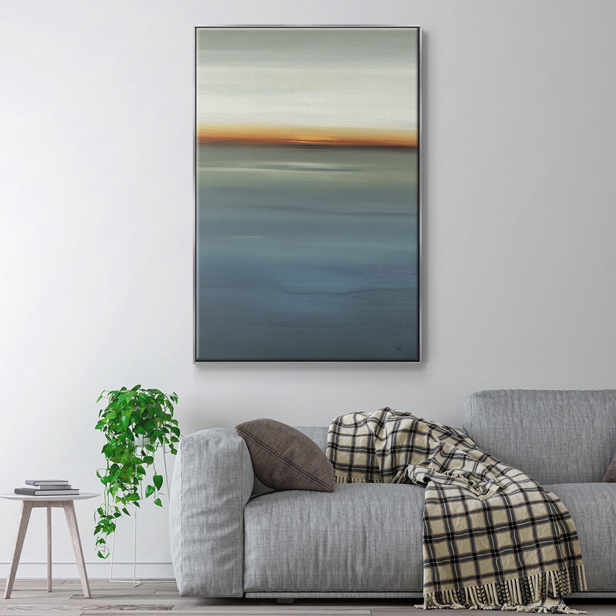 Beside the Blue I Framed Premium Gallery Wrapped Canvas - Ready to Hang - 27 x 41 - Silver Floating Frame