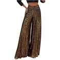 thumbnail image 1 of Umfun - Vestidos formales para mujer, fiesta de noche, lentejuelas, pantalones holgados acampanados, moda elegante, cintura alta, pierna ancha, color marrón 2XL, 1 of 5