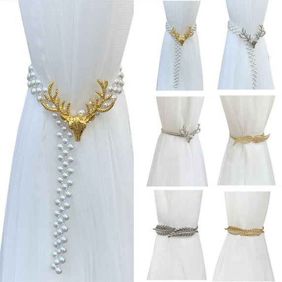 SPRING PARK Curtain Tiebacks, Metal Elk Leaves Window Curtain Ties Backs for Curtains Style Curtain tie Backs Decorative Curtain Holdbacks for Home