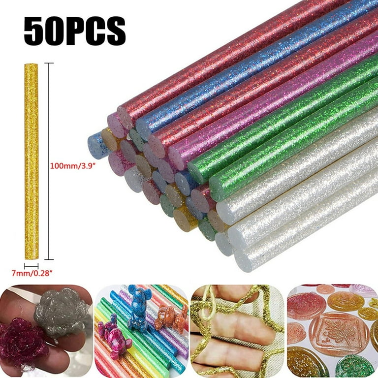 50Pcs Hot Glue Sticks Glitter Glue Sticks Colored Hot Melt Glue Repair  7×100Mm