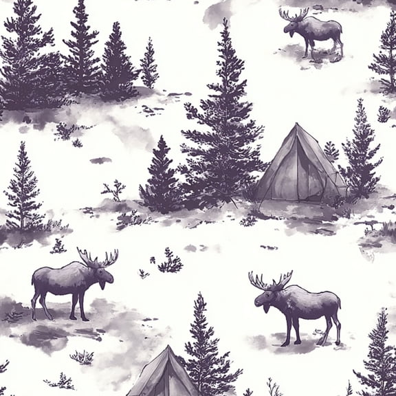 Gothic Peel and Stick Wallpaper Moose Pine Forest Camping Monochrome Watercolor Style Wall Mural 23.6in x 9.8ft Self Adhesive Removable Wall Paper Renter Friendly Wallpaper for Bedroom