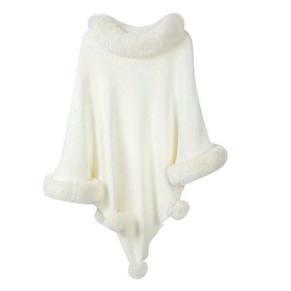 Riforla Womens Large Collar Pullover Shawl Cape Thickened Warm Lazy Outer Cape Coat Top for Winter White