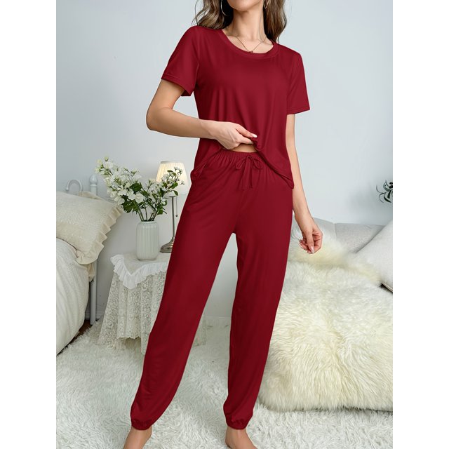 Pijama de primavera y verano para mujer, de seda de leche, pantalón de manga corta, traje clásico de color sólido, informal