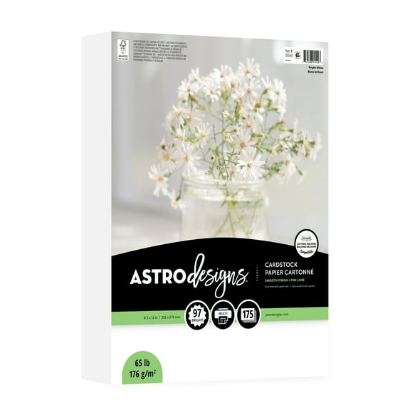 Astrodesigns White Cardstock, 8.5" x 11", 65 lb./176 Gsm, 97 Brightness, 175 Sheets