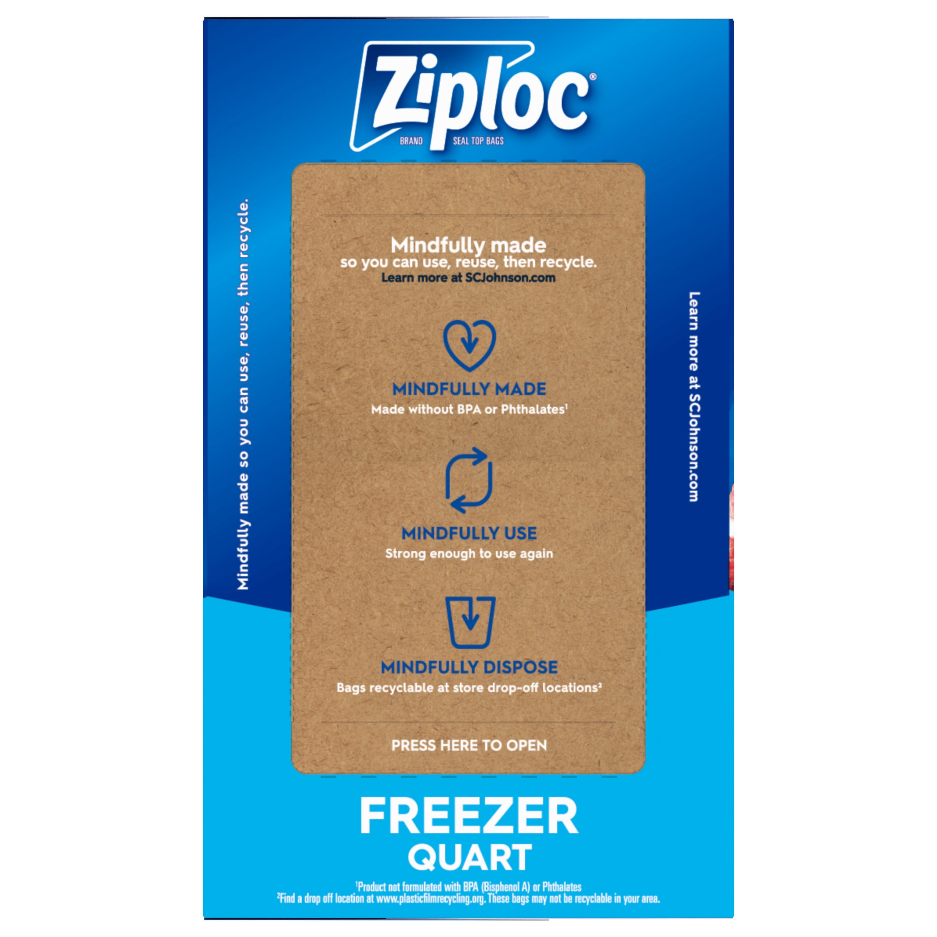 Ziploc® Brand Freezer Bags with New Stay Open Design, Quart, 75