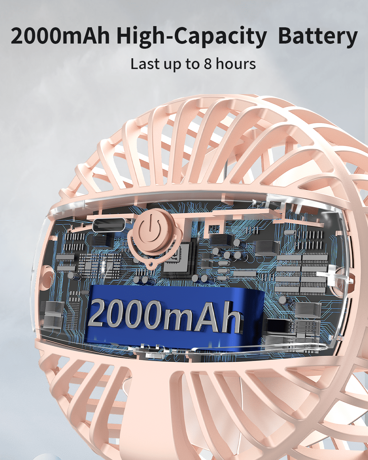 FrSara Clip on Fan, Rechargeable Portable Fan with 2000mAh Battery Operated, Small Fan with Powerful Clip Design, 3 Wind Speed, 360° Rotation, Ultra-Low Noise Level Personal Fan for Travel