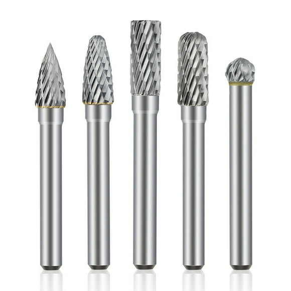 Amdohai 5Pcs Double Cut Tungsten Carbide Burrs 8mm Rotary Burr Set 1/4 Inch Shank Die Grinder Bit