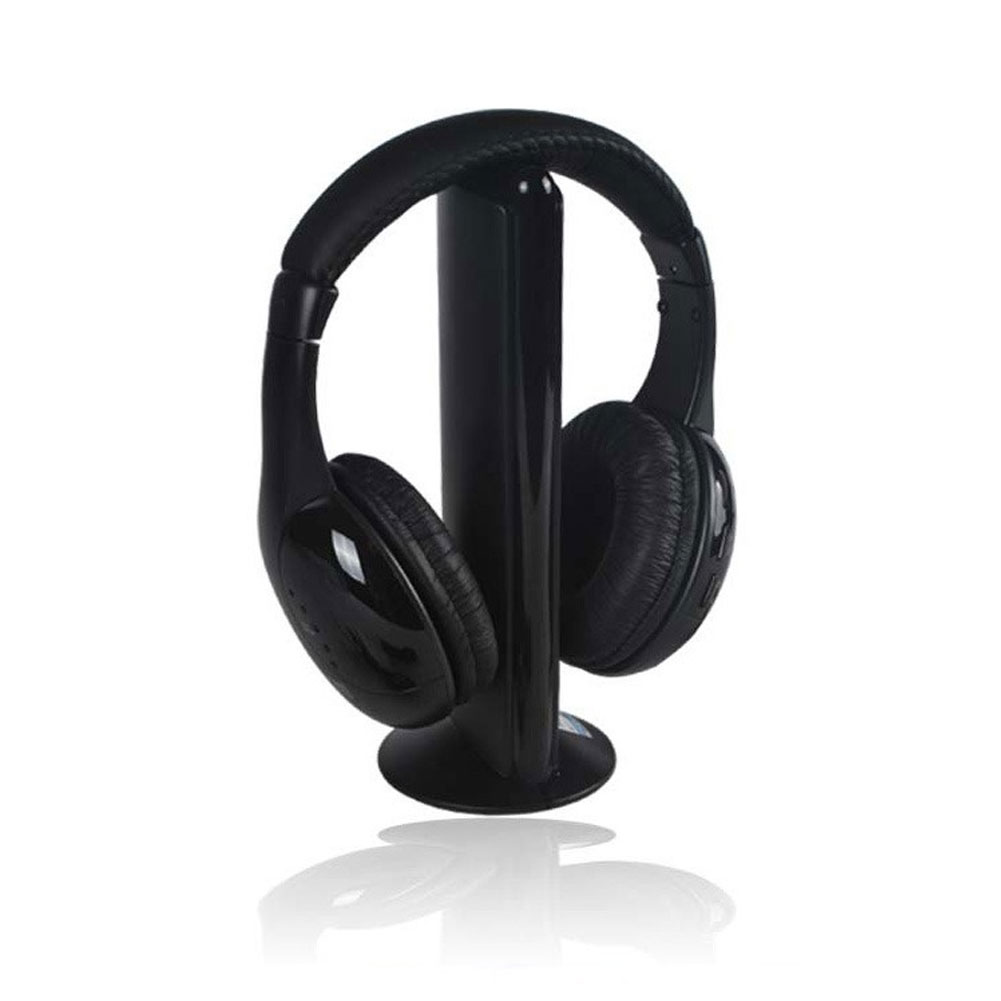 5 in 1 Hi-Fi FM Radio Wireless Headphones Headsets for TV DVD MP3 CD MP4 PC,Black