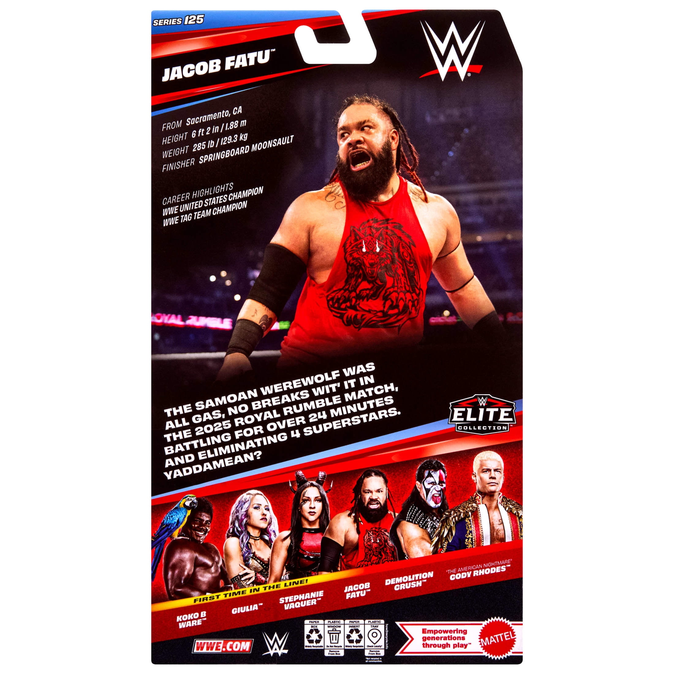 WWE Elite Jacob Fatu Action Figure, Series #125, 6-inch Collectible with Articulation & Accessories