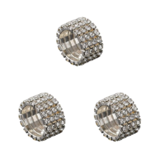 Maytalsory Bague en Cristal Extensible de Luxe Unique pour Déclaration d'Amour Bague Incrustée à la Mode Argent 4 Rangées 3 Ensembles