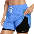 thumbnail image 3 of SOFTCCLO Shorts for Women Solid Color Drawstring Casual Shorts Loose with Lining Summer Womens Shorts Blue XXL, 3 of 10