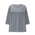 thumbnail image 5 of Feancey Summer Tops for Women Linen 3/4 Sleeve Blouse Round Neck Casual Loose Tunics Beach Vacation Pullover Tees Gray M, 5 of 7