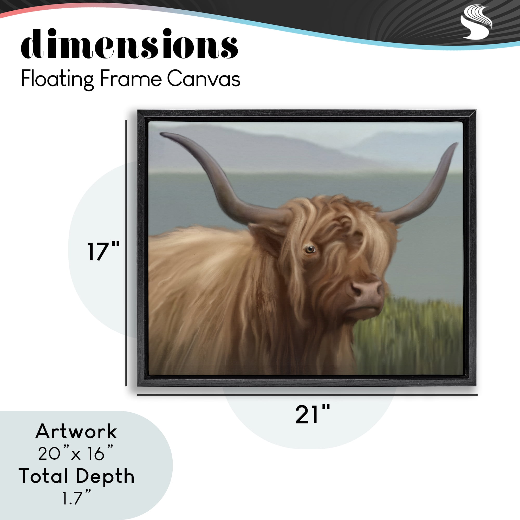 Stupell Industries Scottish Highland Cattle Landscape Black Framed Floater Canvas Wall Art, design by Matthew Piotrowicz