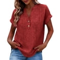 thumbnail image 1 of Camisetas de Cuello en V de Manga Larga para las Mujeres Blusa Casual de Color Sólido, Botón Delantero Suelto de Ajuste Superior de Verano, 1 of 8