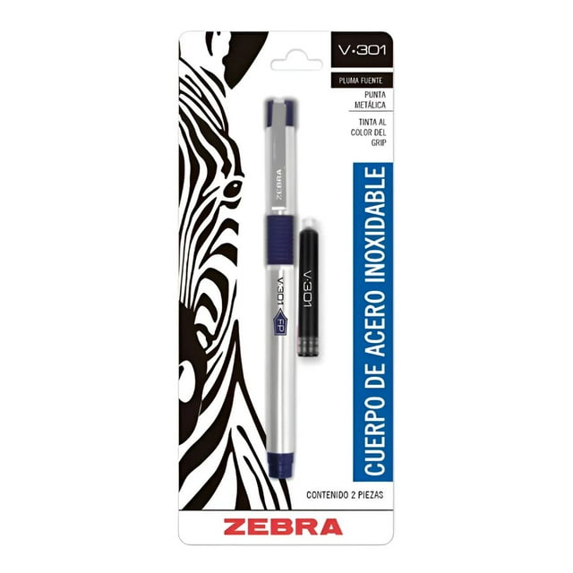 Pluma Fuente Tinta Azul Zebra Recargable Acero Inoxidable Null