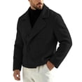 thumbnail image 2 of Hulanddfd Men's Pea Coat Turn Down Collar Double Breasted Short Wool Blend Jacket Casual Fall Winter Outerwear, 2 of 7