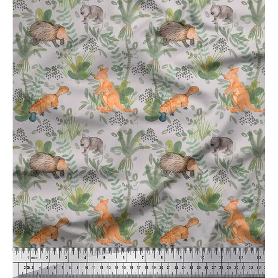 Soimoi Gray Cotton Poplin Fabric Animals Jungle Print Fabric by the Yard 56 Inch Wide