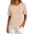 thumbnail image 2 of TGSLY Women's Ribbed Knit Tops Lightweight Soft Crew Neck Short Sleeve Shirts Dressy Casual Solid Color Asymmetric Wrap Hem Tunic Blouses S, 2 of 10