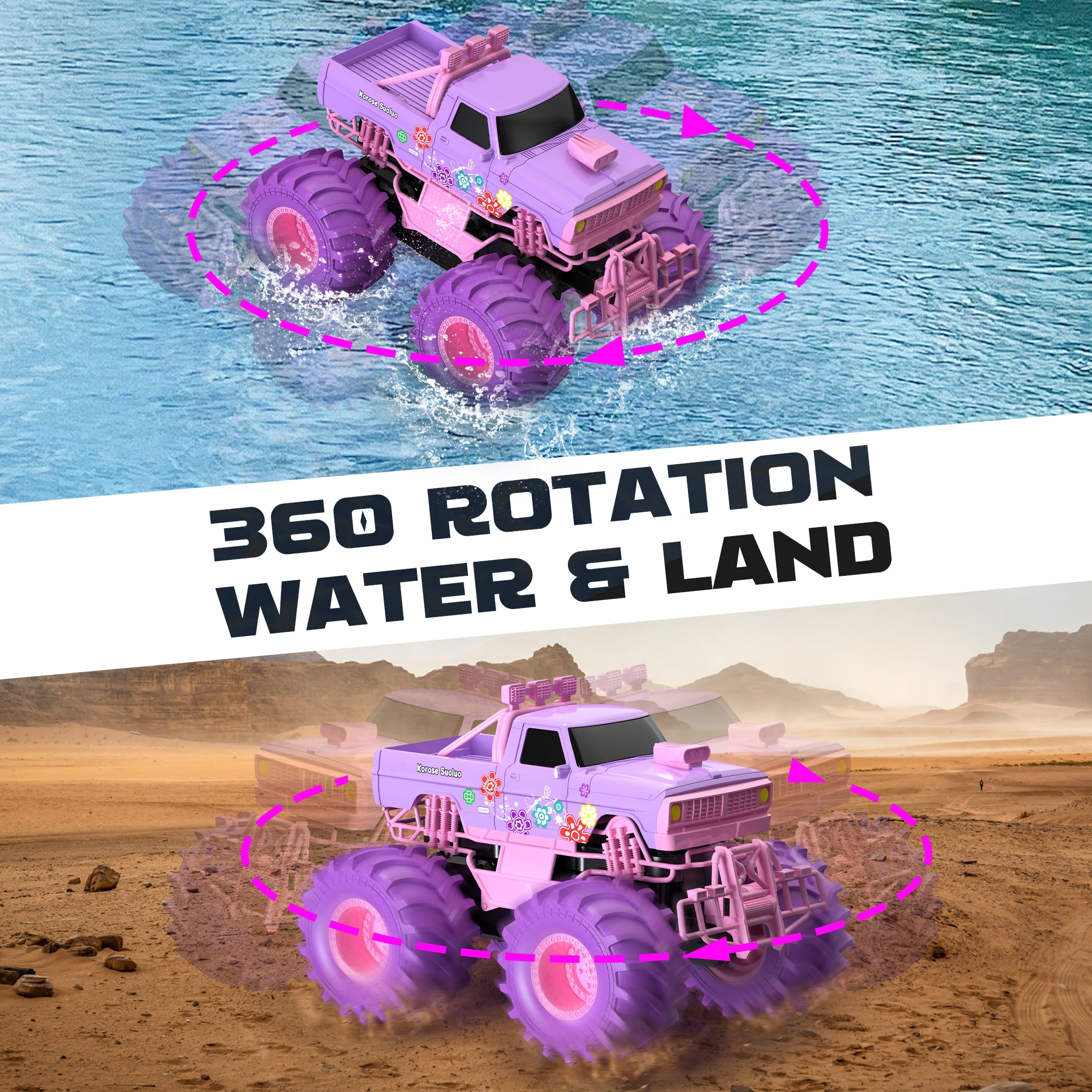 Amphibious Remote Control Car 2.4GHz 1:16 All Terrain Waterproof RC Monster Truck Kids Pool Toys