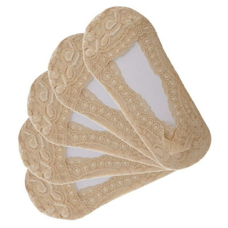 

Women Lace Socks Non-Slip Invisible Footlets Lace 5 Pairs Skin Color