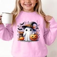 thumbnail image 3 of dazeni Funny Ghost Pumpkin Pattern Sweatshirts for Kids Girls Oversized Crewneck Sweatshirt Loose Casual Long Sleeve Tunic Pullover Pink 7-8 Years, 3 of 7