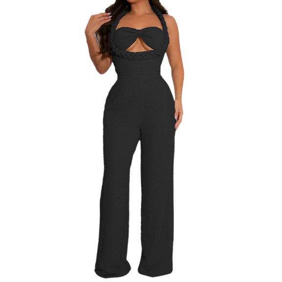 Women's Sleeveless High Waist Wide Leg Jumpsuit - Boho Style Romper for Summer/Fall Comfort