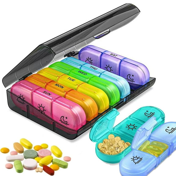 UHIAGREE Weekly Pill Organizer 3 Time a Day,Travelpill Box 7 Day Case,for Vitamin,Fish Oil (Rainbow)