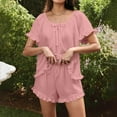 thumbnail image 2 of hotojiny Womens Pajama Sets 2 Piece Outfit Cute Ruffle Short Sleeve Sleep Shirt and Drawstring Pj Bottoms Soft Summer Loungewear, 2 of 6