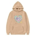 thumbnail image 5 of SGFCWSX Girls Oversized Heart Print Hoodie, Kids Soft Trendy with Pocket Pullover Sweatshirt for Daily Casual Wear Khaki Size 5-6 Years, 5 of 6