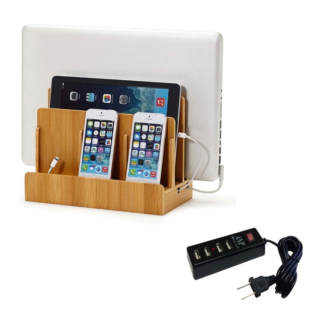 EcoFriendly Bamboo MultiDevice Charging Station and Dock with 4Port