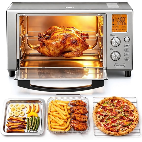 Moifoi 23 QT 12-in-1 Stainless Steel Air Fryer Toaster Oven, Countertop Convection Oven, Fits 12" Pizza, Quiet & Easy to Clean