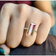 thumbnail image 5 of Bio Color Emerald Cut Watermelon Tourmaline,925 Sterling Silver ,Rose Gold Plated ,Moissanite Pave Halo Wedding Band, Pink And Green, Solitaire Ring Size 9 US, 5 of 5