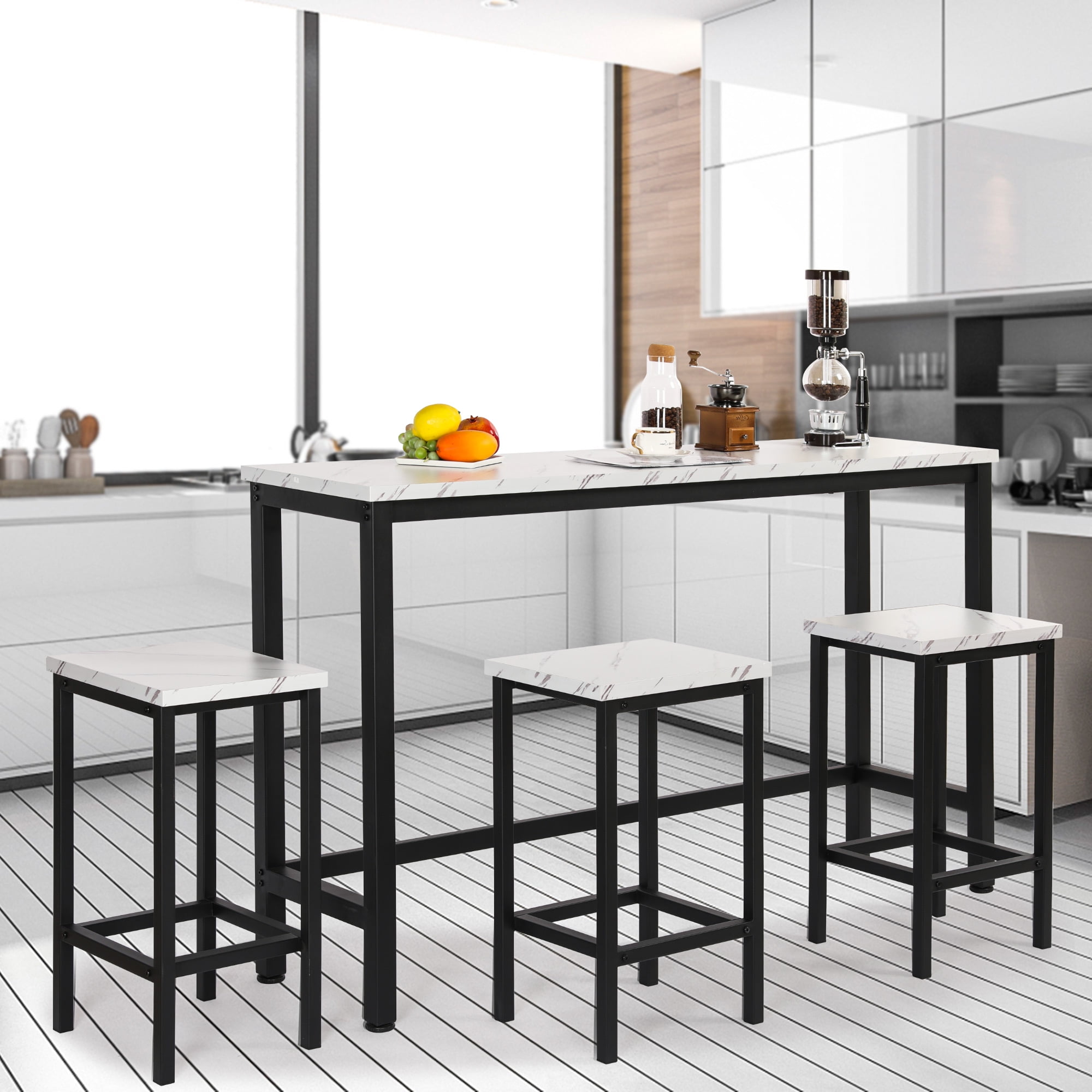 Counter Height Dining Table Set for 3, Metal Rectangle Bistro Pub Set