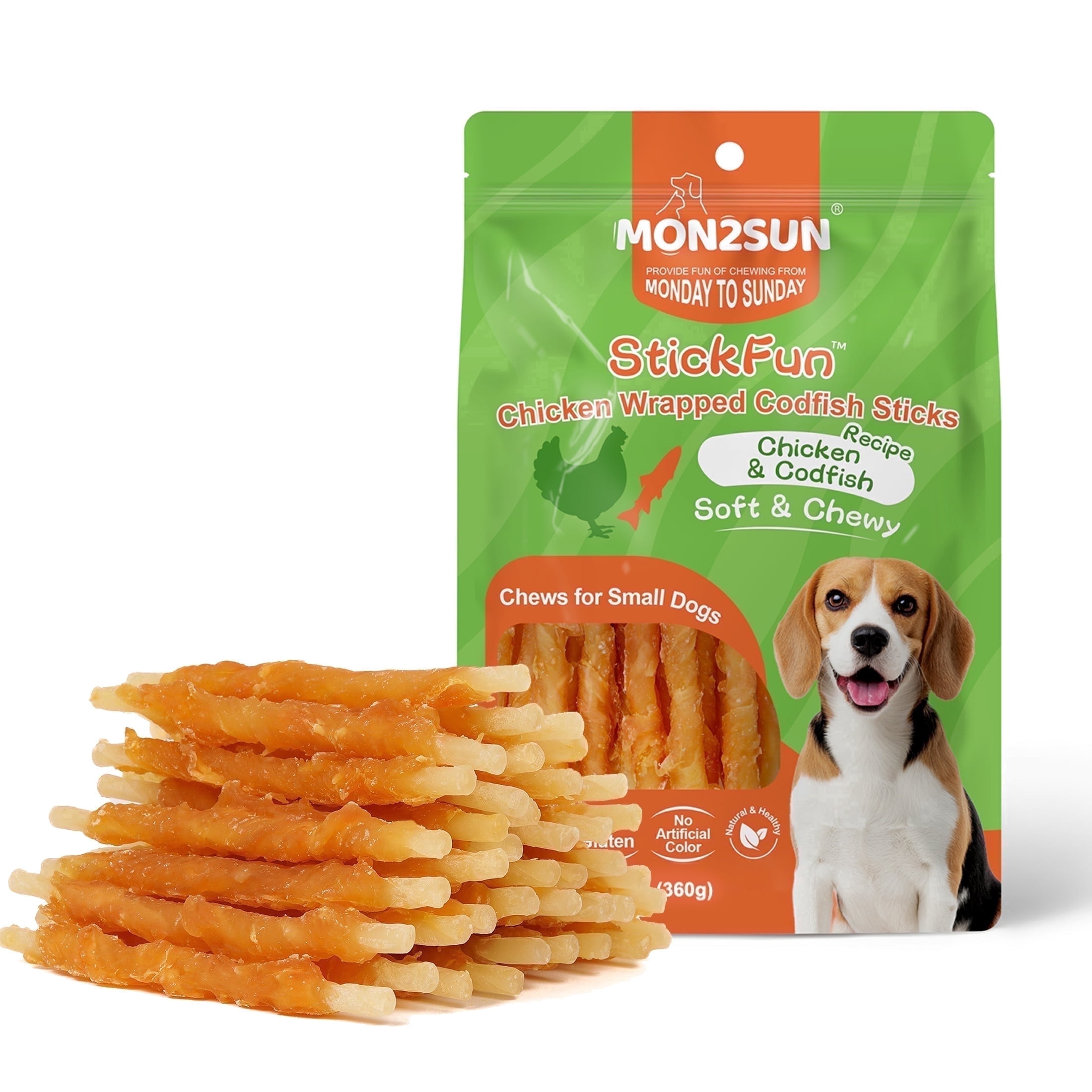 (2 pack) MON2SUN Chicken Wrapped Cod Sticks Small Dog Treats, 13 oz (36 Count)