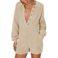 thumbnail image 2 of xiaxaixu Women’s Ribbed Knit Rompers Long Sleeve Solid Color Button Down Jumpsuit Shorts Loungewear, 2 of 4