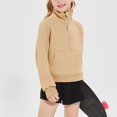 thumbnail image 5 of TOWED22 Girls Half Zip Sweatshirt Quarter Zip Pullover Sweatshirts Fall Tops with Pockets Thumb Hole(Beige,11-12 Years), 5 of 8