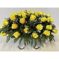 thumbnail image 4 of Door and Decor 20” Artificial Yellow Rose Cemetery Saddle Headstone Bouquet (2 Count), 4 of 5