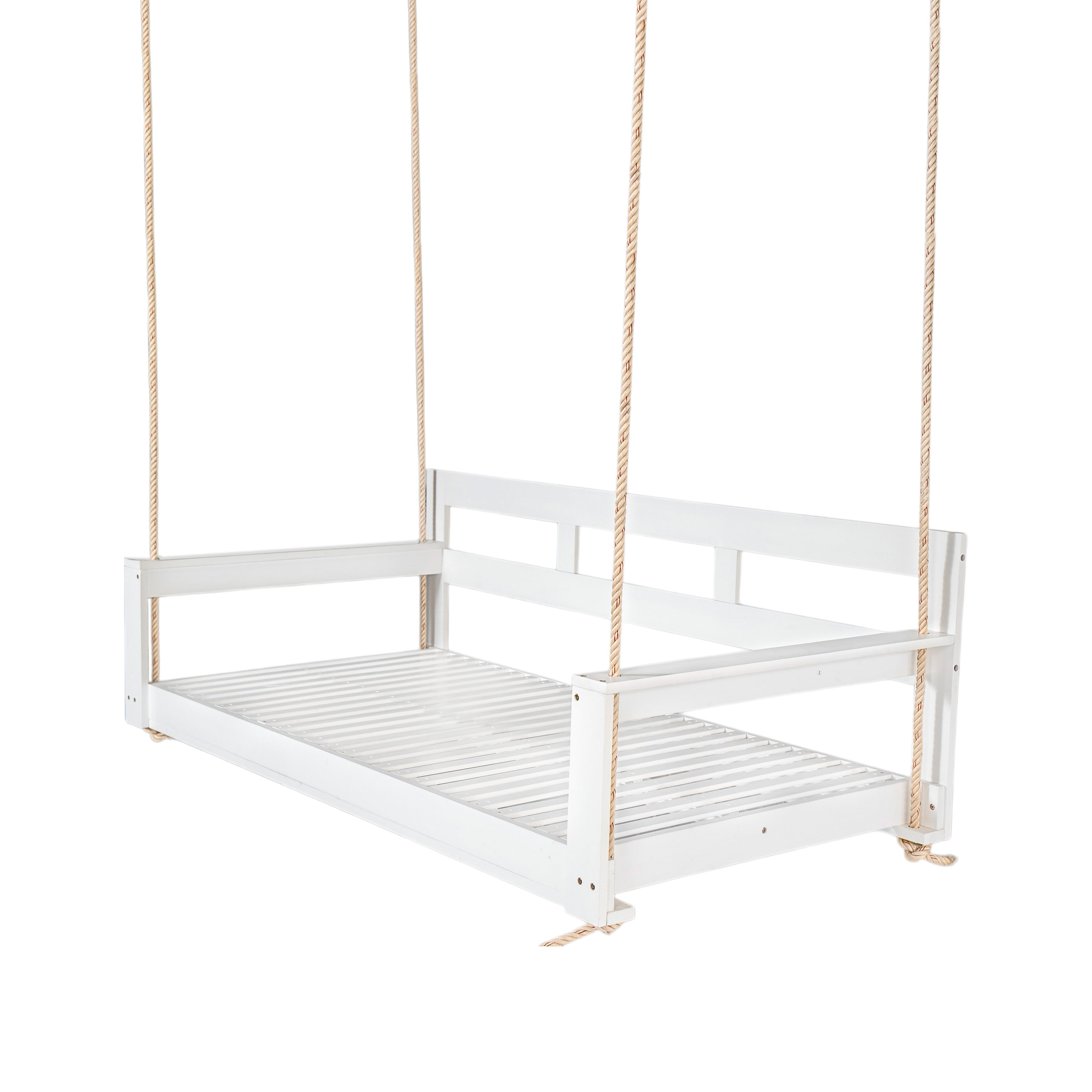 Euroco Acacia Wood Farmhouse Swing Bed with Hemp Rope Suspension, 350lbs Capacity, Twin Size, Easy Assembly, Cushions Not Included