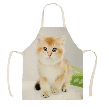 

Kitchen Apron Lovely Cat Printed Linen Aprons for Men Women Home Cleaning Tools 68x55cm Cooking Baking Accessories фартук