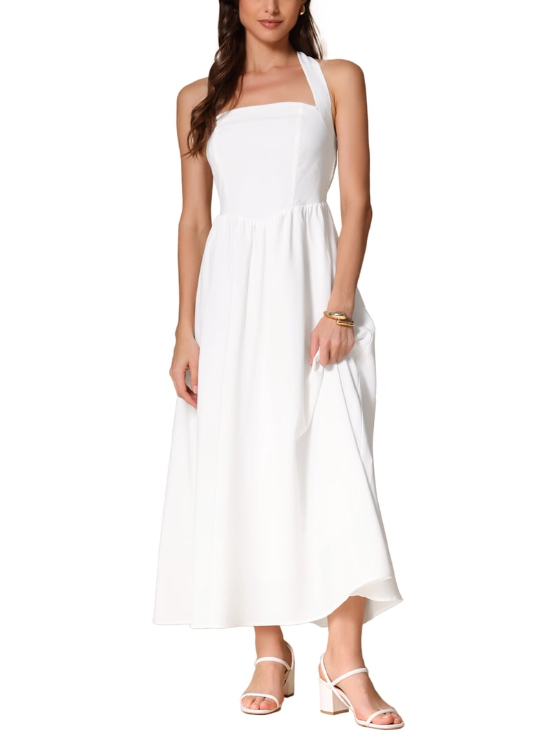 white halter tennis dress Womens High Waisted Sort Halter Neck Tennis Dress