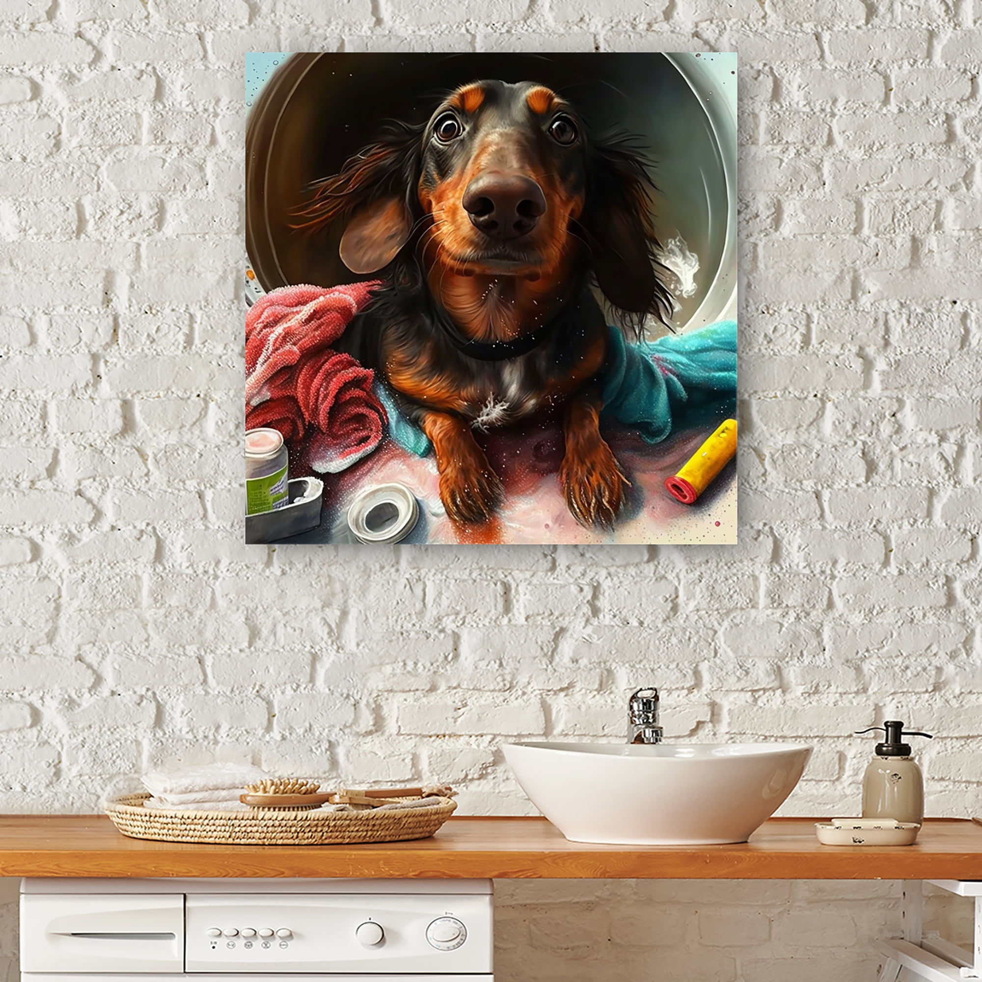 Designart Dachshund Doing The Laundry III Canvas Wall Art