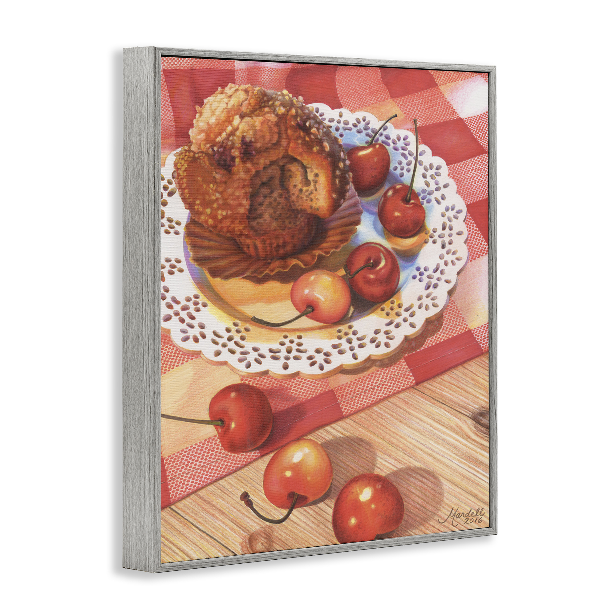 Stupell Industries Country Cherries & Muffin Food & Beverage Painting Gray Framed Art Print Wall Art, 11 x 14